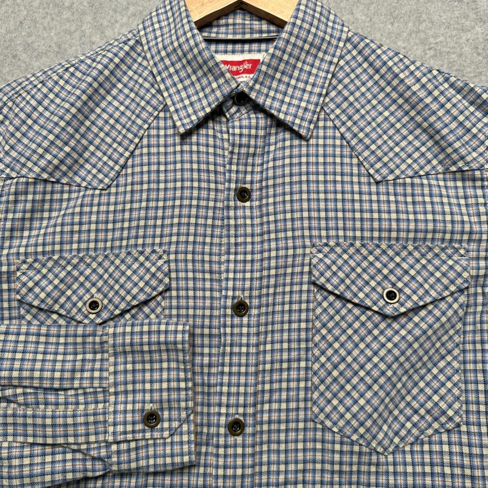 Wrangler Mens Blue Plaid Western Long Sleeve Button Down Shirt Small 112315502